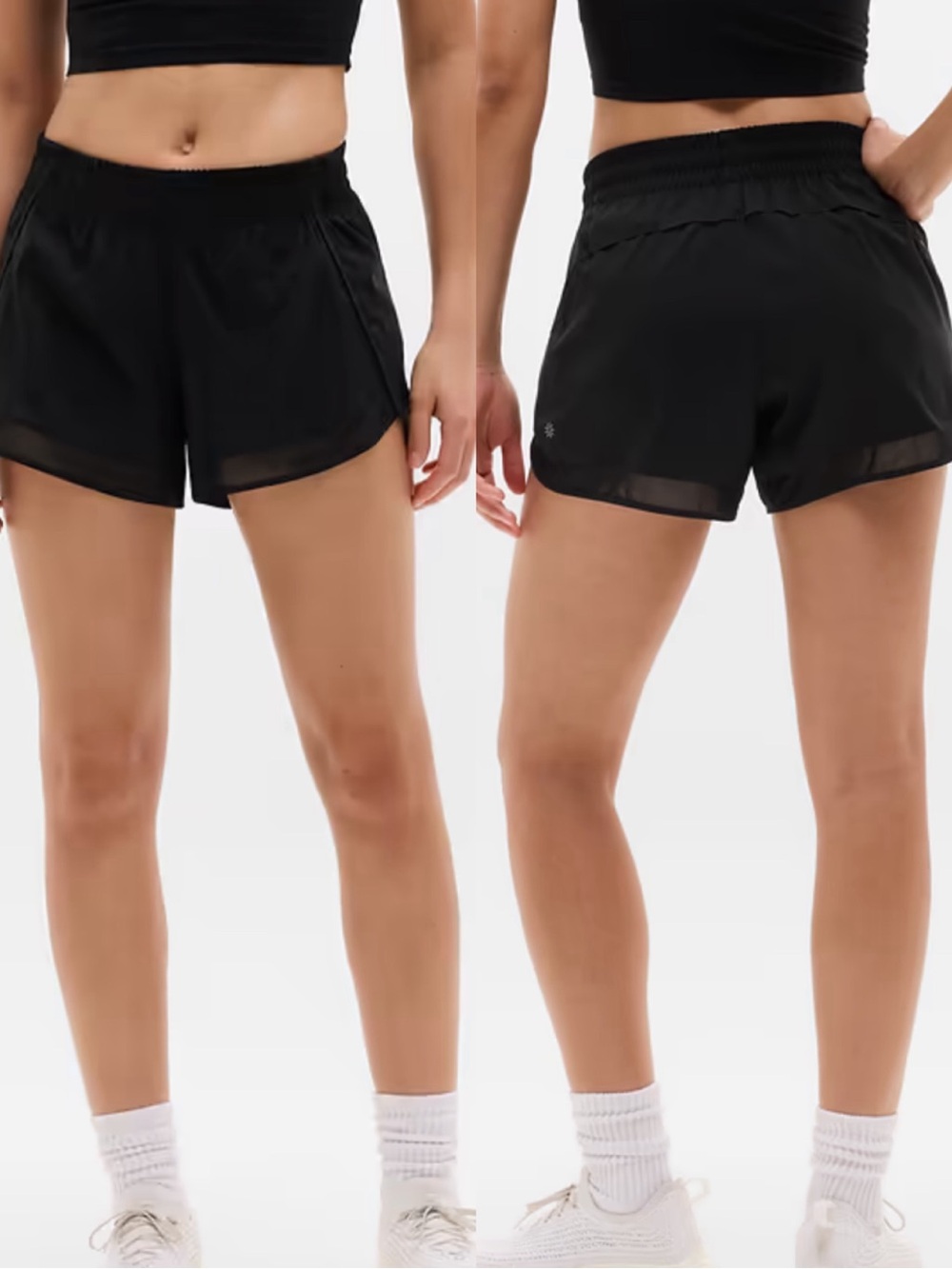 ATHLETA Mesh Racer Run Mid Rise 4" Short Black Athletic Sport Women’s Size Large